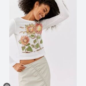 Urban Outfitters floral graphic baby tee long sleeve crop top